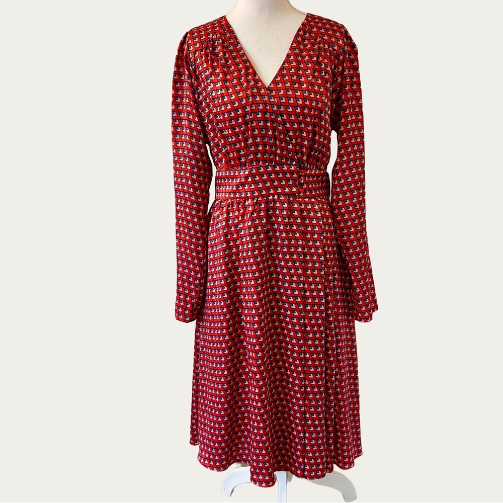 Halogen‎ Red and Blue Geometric Silky Dress Size 6